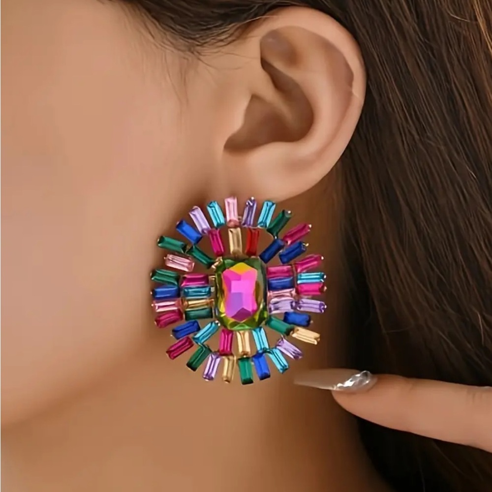 Bright Multicolor Crystal Rhinestone Earrings
